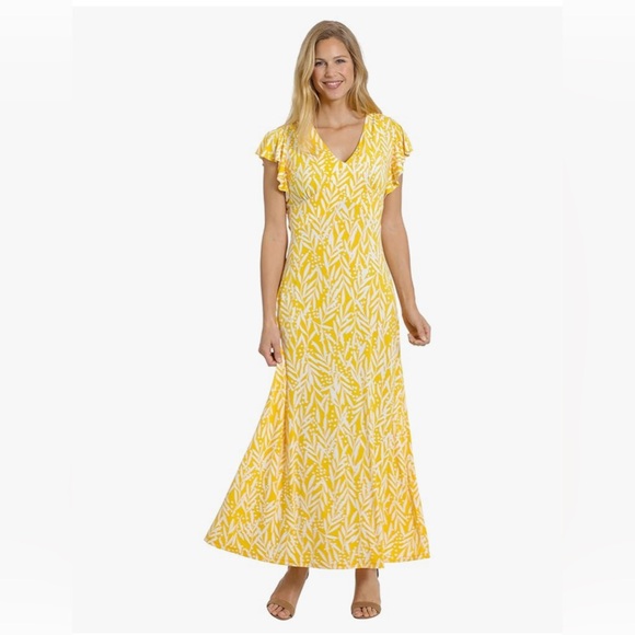 London Times VNeck Ruffle Sleeve Matte Jersey Dress Casual Easy Wear to Brunch - Picture 1 of 8